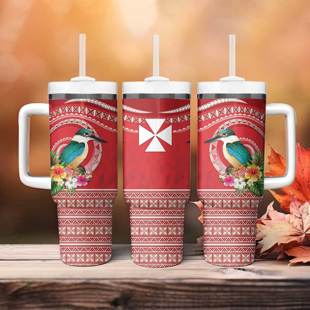 Wallis et Futuna Kingfisher Tumbler With Handle Polynesian Tropical Flowers