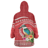 Wallis et Futuna Kingfisher Wearable Blanket Hoodie Polynesian Tropical Flowers