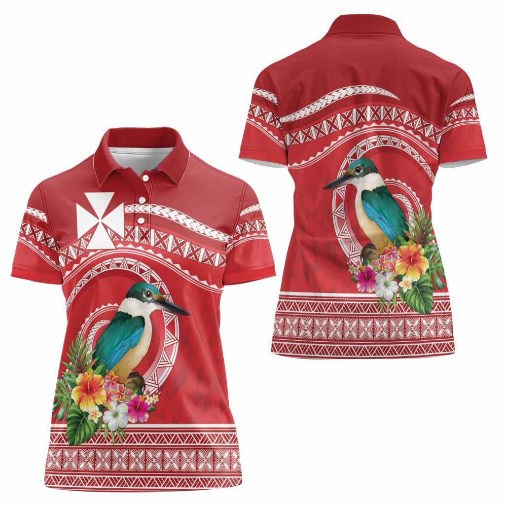 Wallis et Futuna Kingfisher Women Polo Shirt Polynesian Tropical Flowers