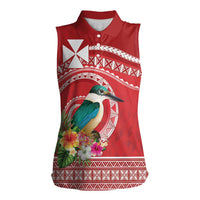 Wallis et Futuna Kingfisher Women Sleeveless Polo Shirt Polynesian Tropical Flowers LT9 Female Red - Polynesian Pride
