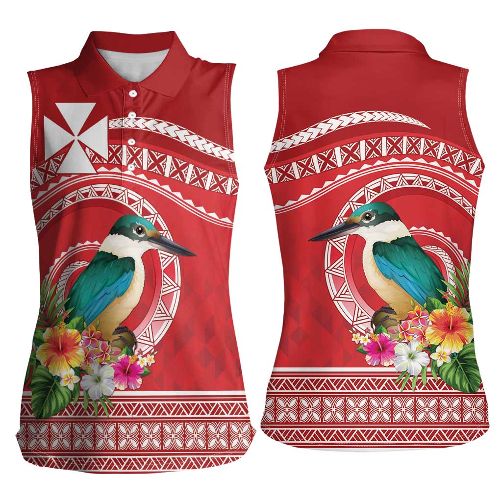 Wallis et Futuna Kingfisher Women Sleeveless Polo Shirt Polynesian Tropical Flowers LT9 - Polynesian Pride