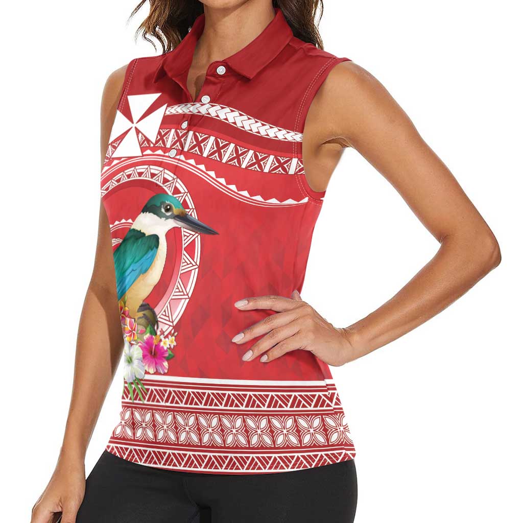 Wallis et Futuna Kingfisher Women Sleeveless Polo Shirt Polynesian Tropical Flowers LT9 - Polynesian Pride