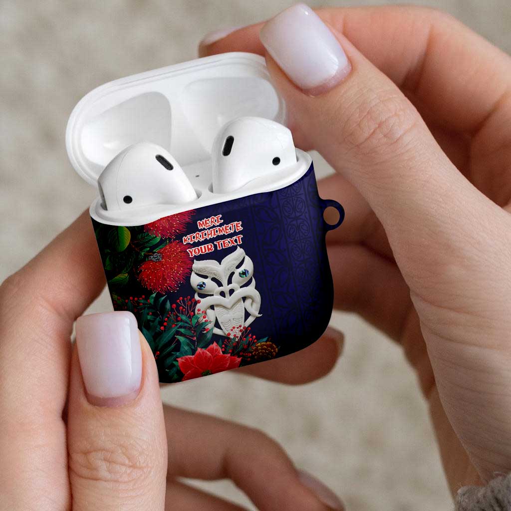 Maori Wheku Meri Kirihimete Personalised AirPods Case All Blue Indigenous Maori Motif - Polynesian Pride