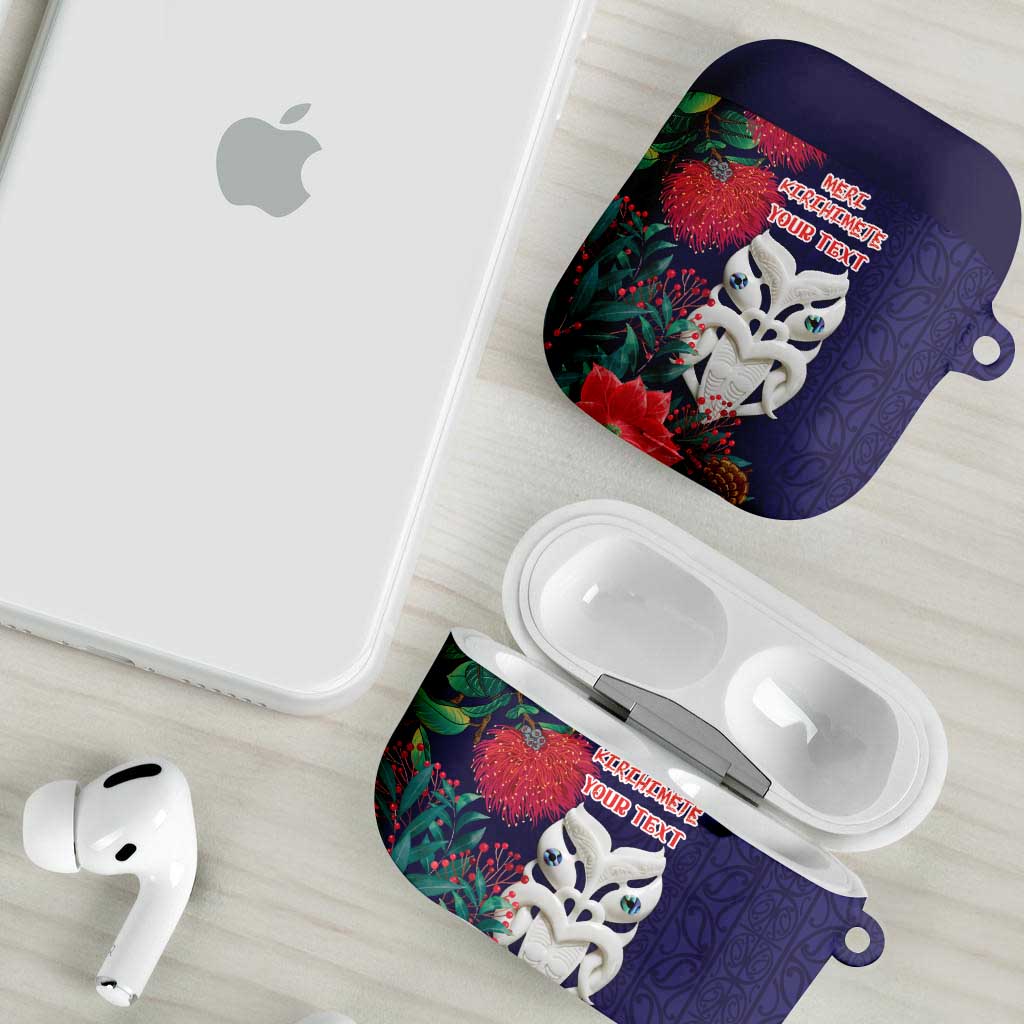Maori Wheku Meri Kirihimete Personalised AirPods Case All Blue Indigenous Maori Motif - Polynesian Pride