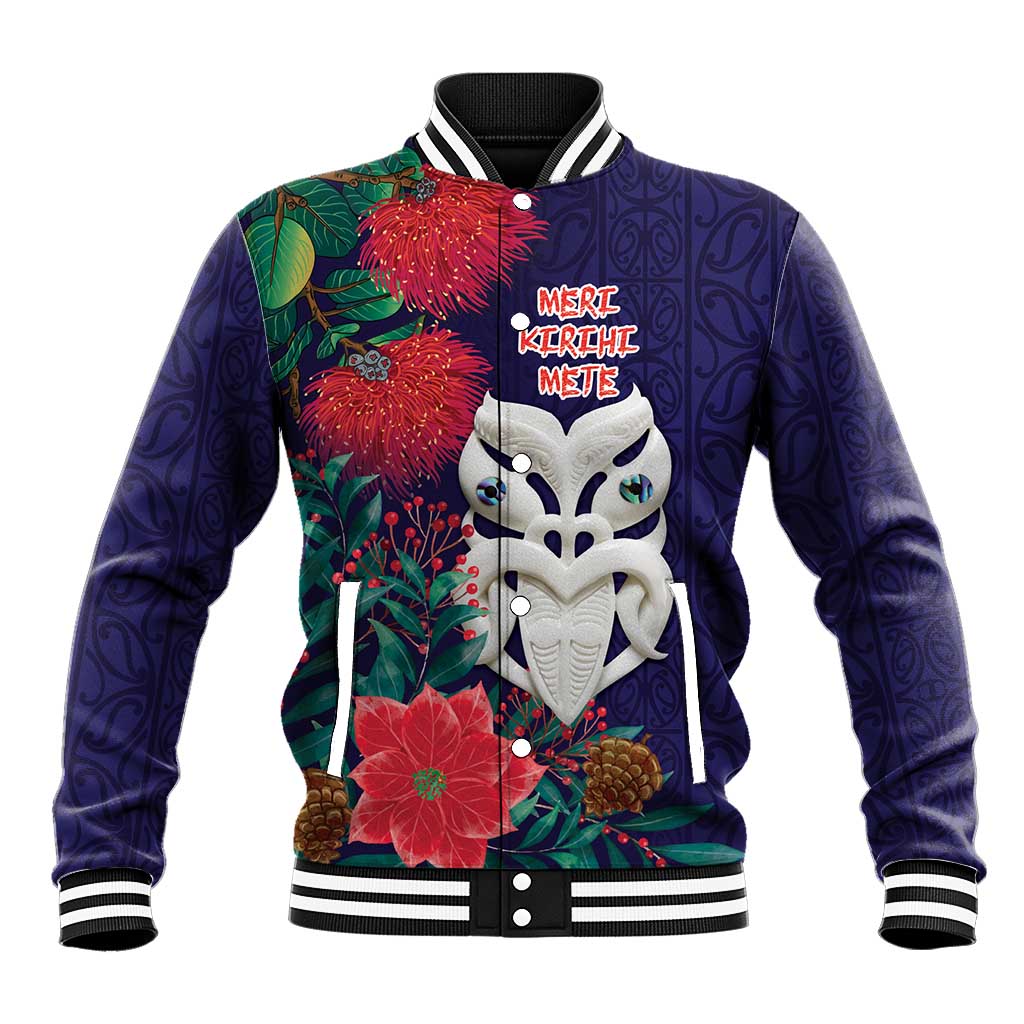 Maori Wheku Meri Kirihimete Personalised Baseball Jacket All Blue Indigenous Maori Motif - Polynesian Pride