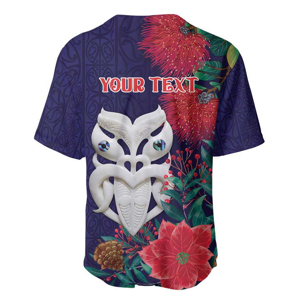 Maori Wheku Meri Kirihimete Personalised Baseball Jersey All Blue Indigenous Maori Motif - Polynesian Pride