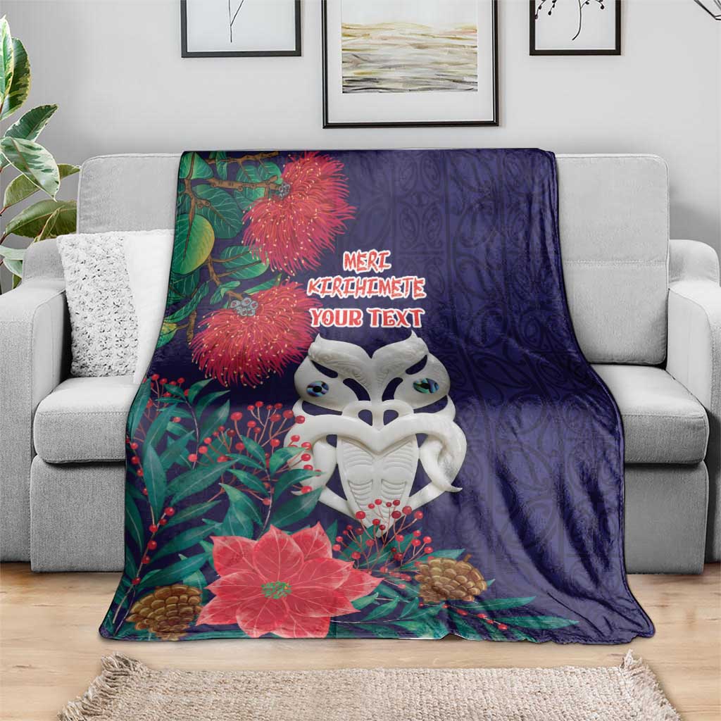 Maori Wheku Meri Kirihimete Personalised Blanket All Blue Indigenous Maori Motif - Polynesian Pride