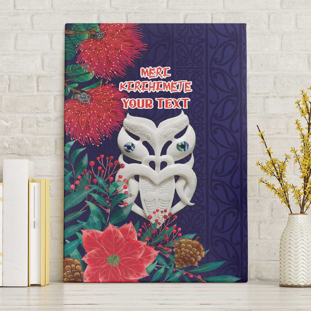 Maori Wheku Meri Kirihimete Personalised Canvas Wall Art All Blue Indigenous Maori Motif - Polynesian Pride