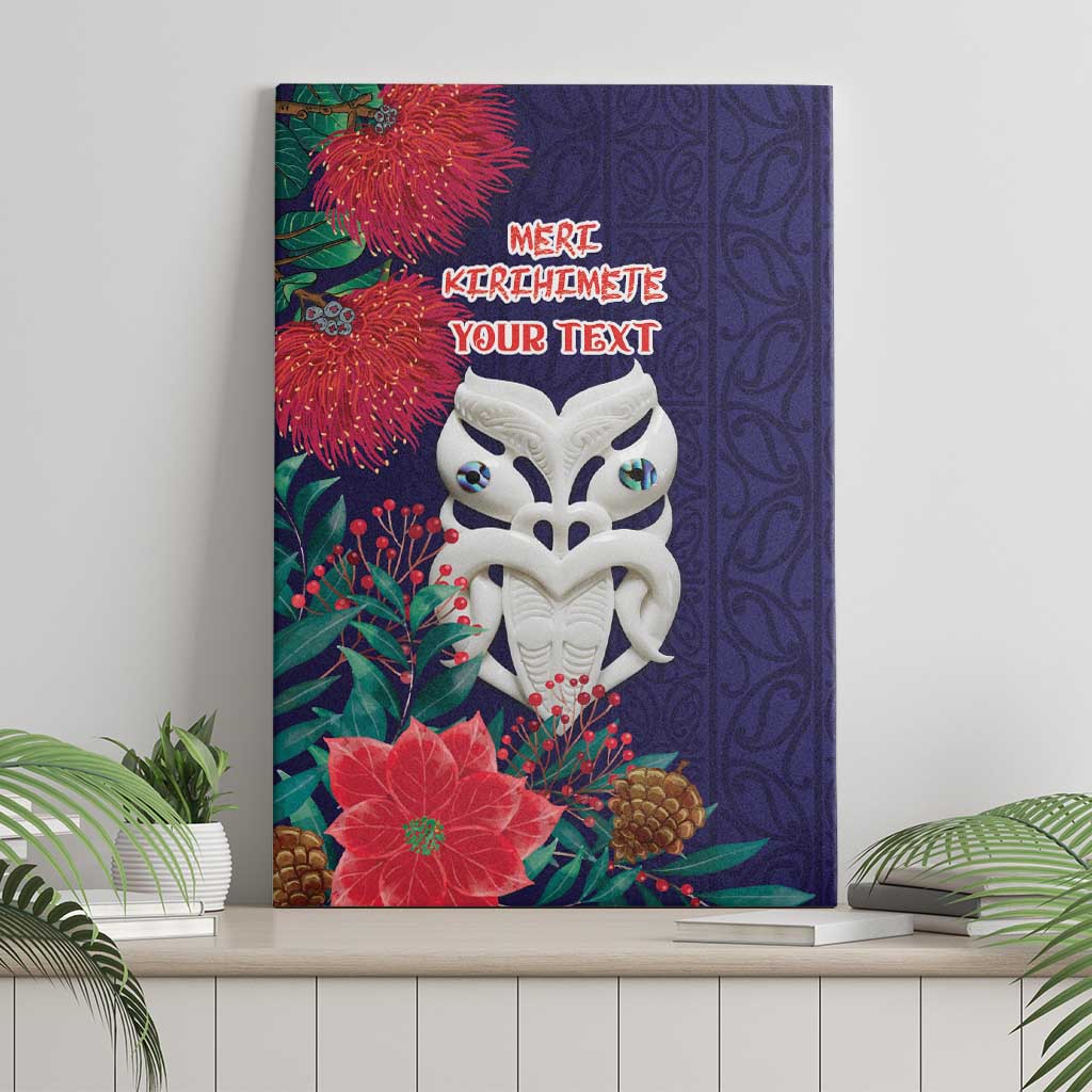 Maori Wheku Meri Kirihimete Personalised Canvas Wall Art All Blue Indigenous Maori Motif - Polynesian Pride