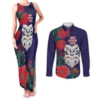 Maori Wheku Meri Kirihimete Personalised Couples Matching Tank Maxi Dress and Long Sleeve Button Shirt All Blue Indigenous Maori Motif - Polynesian Pride