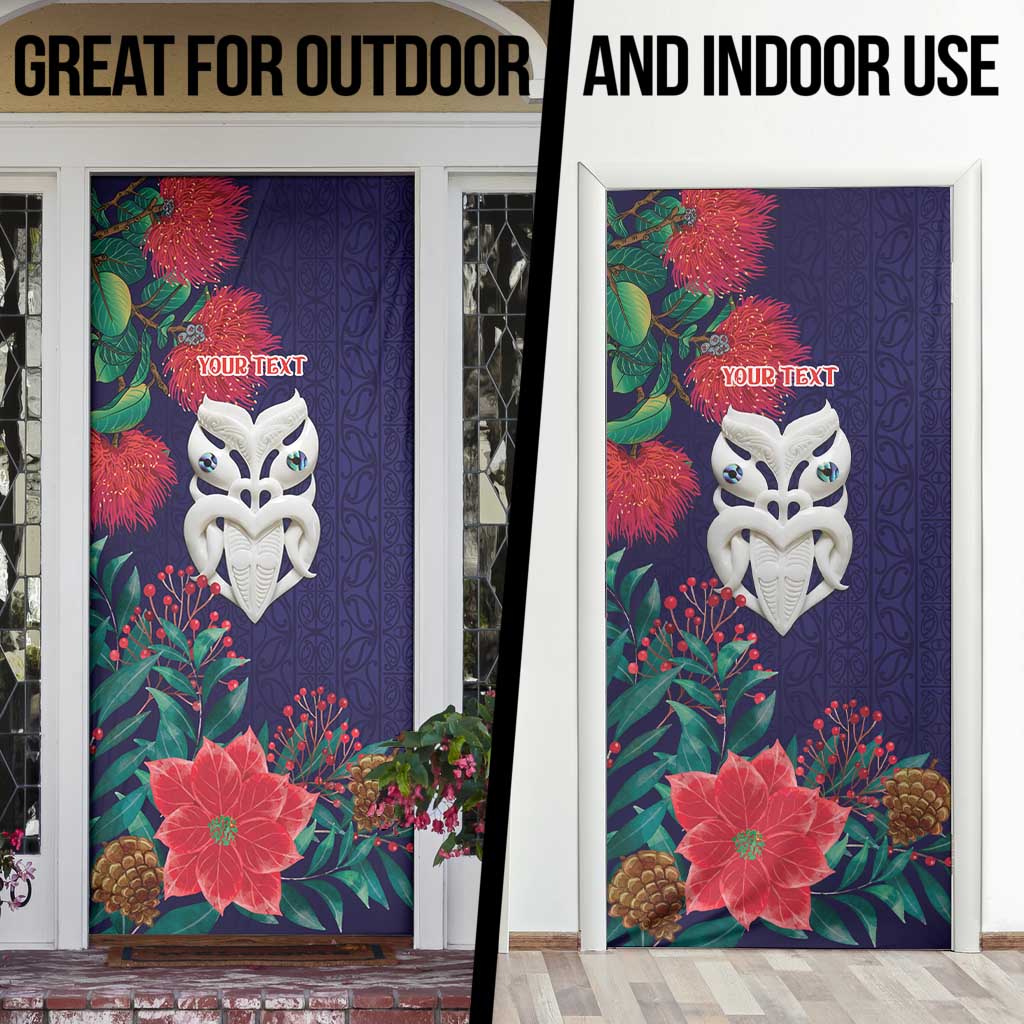 Maori Wheku Meri Kirihimete Personalised Door Cover All Blue Indigenous Maori Motif - Polynesian Pride