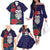 Maori Wheku Meri Kirihimete Personalised Family Matching Off The Shoulder Long Sleeve Dress and Hawaiian Shirt All Blue Indigenous Maori Motif - Polynesian Pride