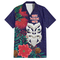 Maori Wheku Meri Kirihimete Personalised Family Matching Off The Shoulder Long Sleeve Dress and Hawaiian Shirt All Blue Indigenous Maori Motif - Polynesian Pride