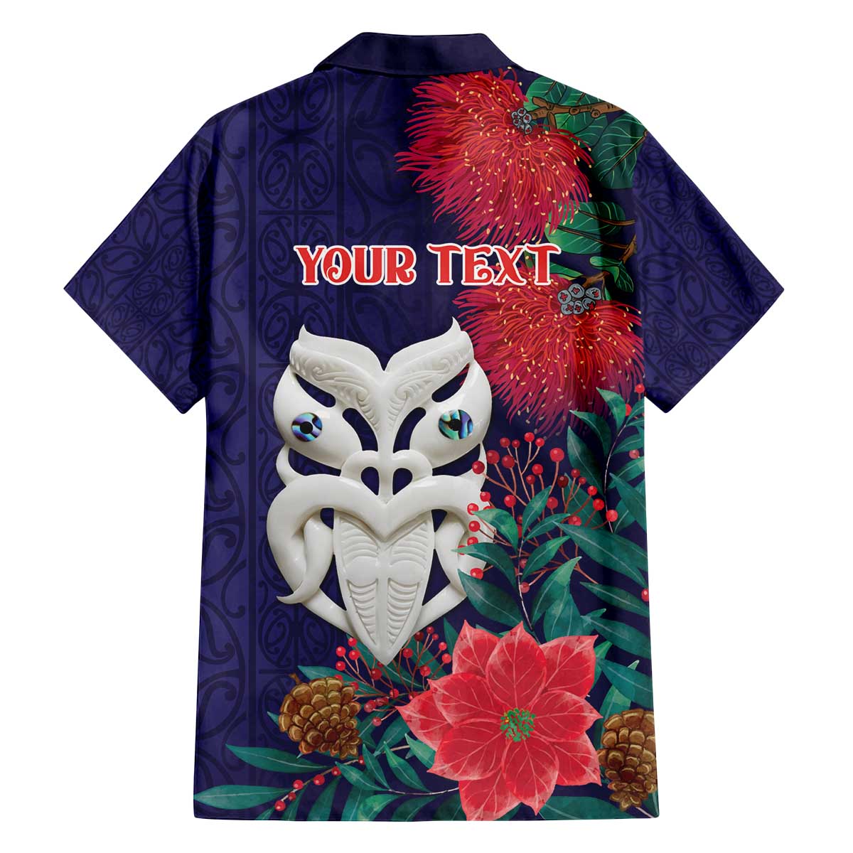 Maori Wheku Meri Kirihimete Personalised Family Matching Off The Shoulder Long Sleeve Dress and Hawaiian Shirt All Blue Indigenous Maori Motif - Polynesian Pride