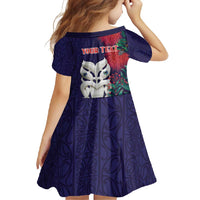 Maori Wheku Meri Kirihimete Personalised Family Matching Short Sleeve Bodycon Dress and Hawaiian Shirt All Blue Indigenous Maori Motif - Polynesian Pride