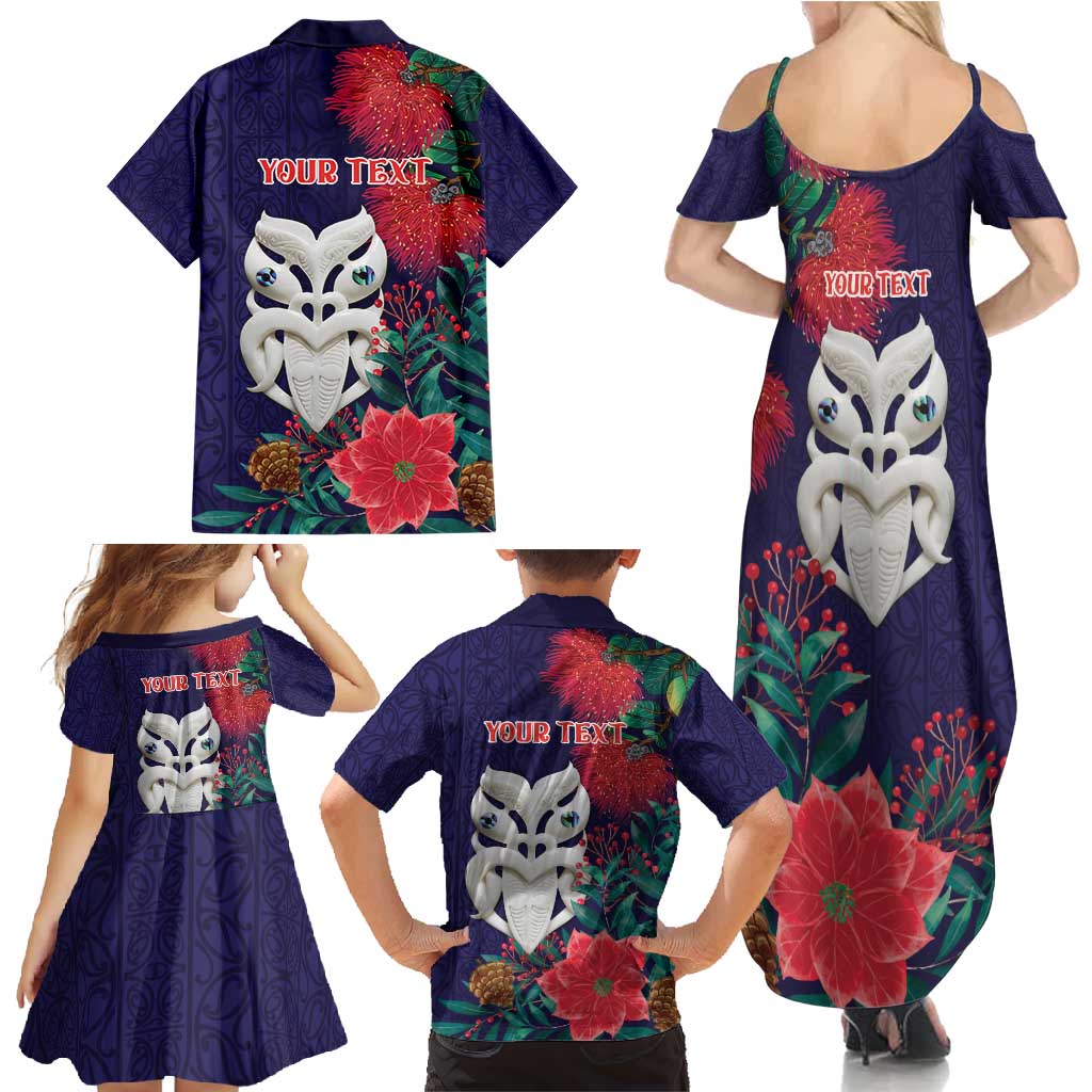 Maori Wheku Meri Kirihimete Personalised Family Matching Summer Maxi Dress and Hawaiian Shirt All Blue Indigenous Maori Motif - Polynesian Pride