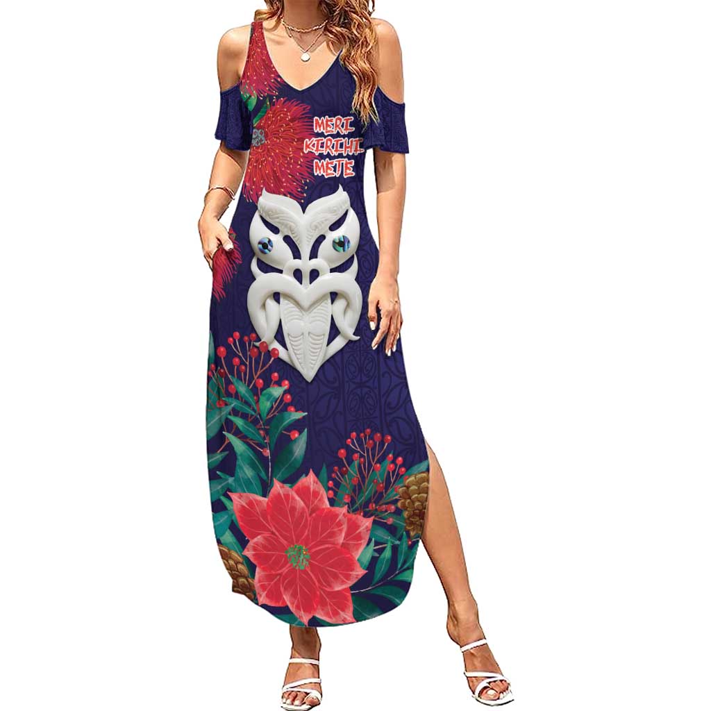 Maori Wheku Meri Kirihimete Personalised Family Matching Summer Maxi Dress and Hawaiian Shirt All Blue Indigenous Maori Motif - Polynesian Pride