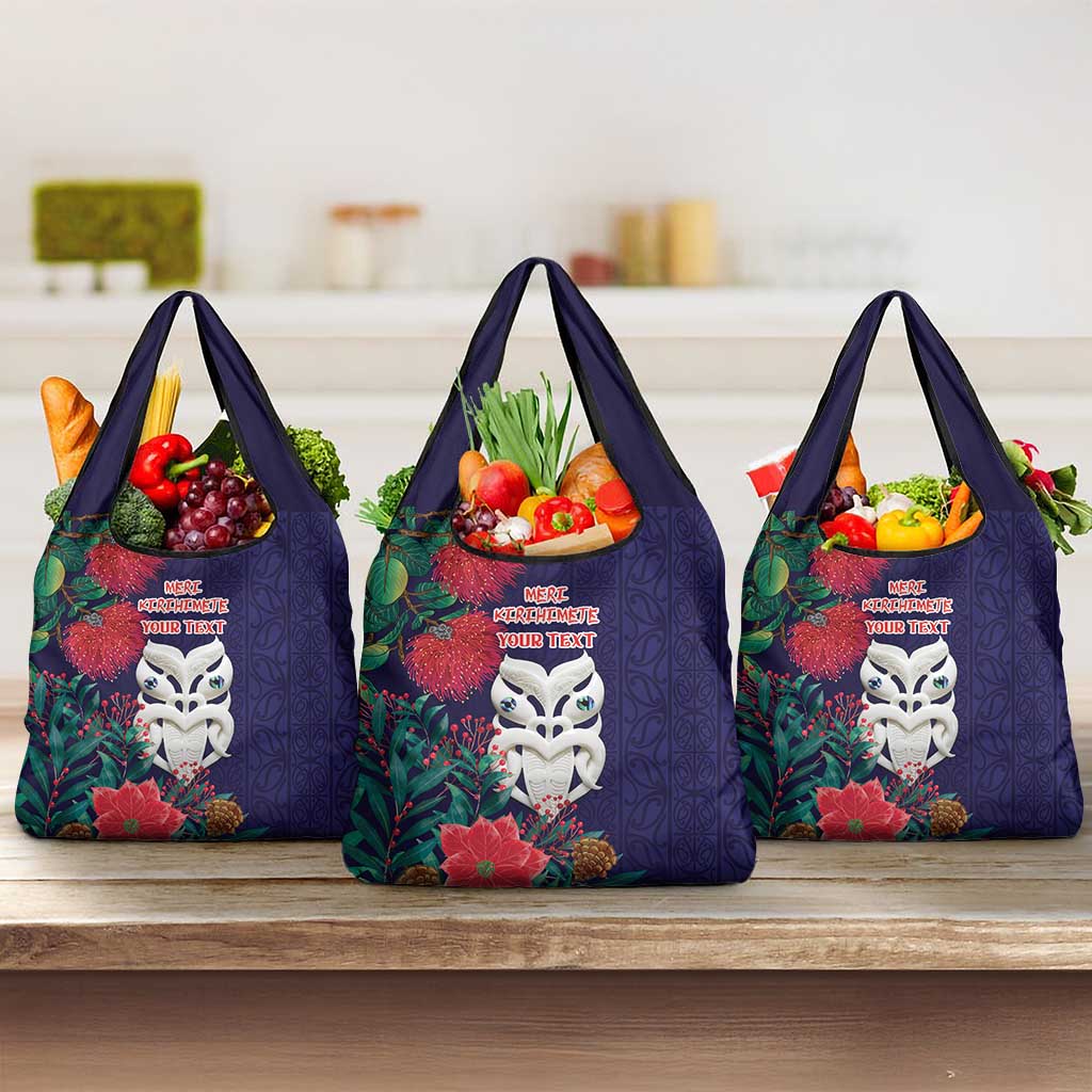 Maori Wheku Meri Kirihimete Personalised Grocery Bag All Blue Indigenous Maori Motif - Polynesian Pride