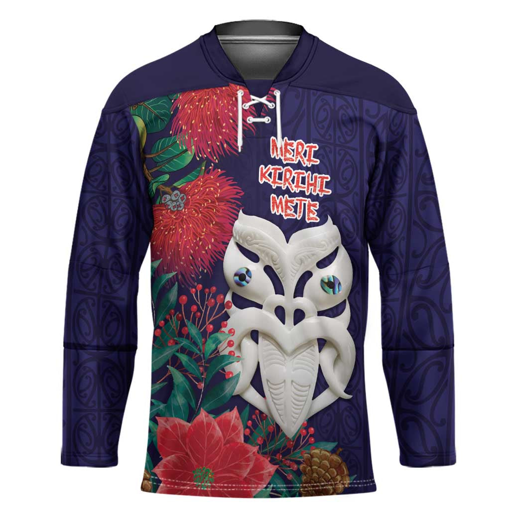 Maori Wheku Meri Kirihimete Personalised Hockey Jersey All Blue Indigenous Maori Motif - Polynesian Pride