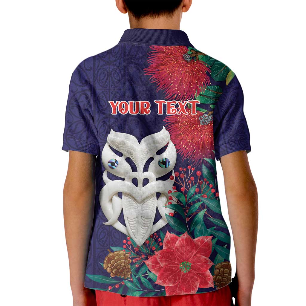 Maori Wheku Meri Kirihimete Personalised Kid Polo Shirt All Blue Indigenous Maori Motif - Polynesian Pride