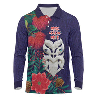 Maori Wheku Meri Kirihimete Personalised Long Sleeve Polo Shirt All Blue Indigenous Maori Motif - Polynesian Pride