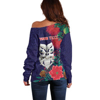 Maori Wheku Meri Kirihimete Personalised Off Shoulder Sweater All Blue Indigenous Maori Motif - Polynesian Pride