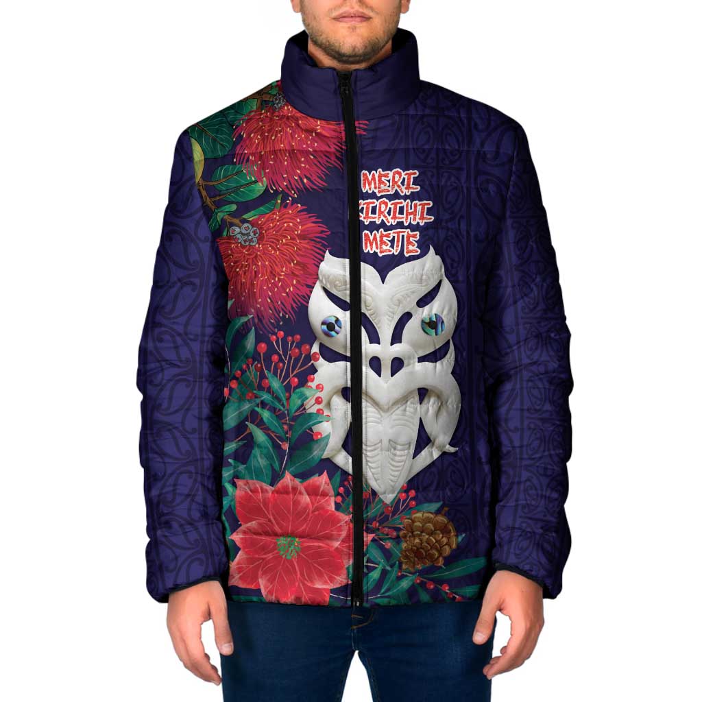 Maori Wheku Meri Kirihimete Personalised Padded Jacket All Blue Indigenous Maori Motif - Polynesian Pride