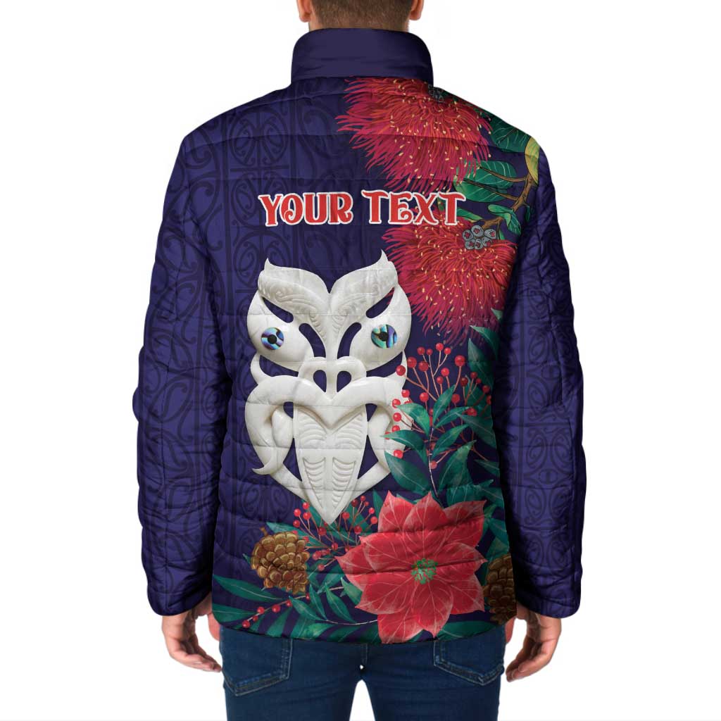 Maori Wheku Meri Kirihimete Personalised Padded Jacket All Blue Indigenous Maori Motif - Polynesian Pride