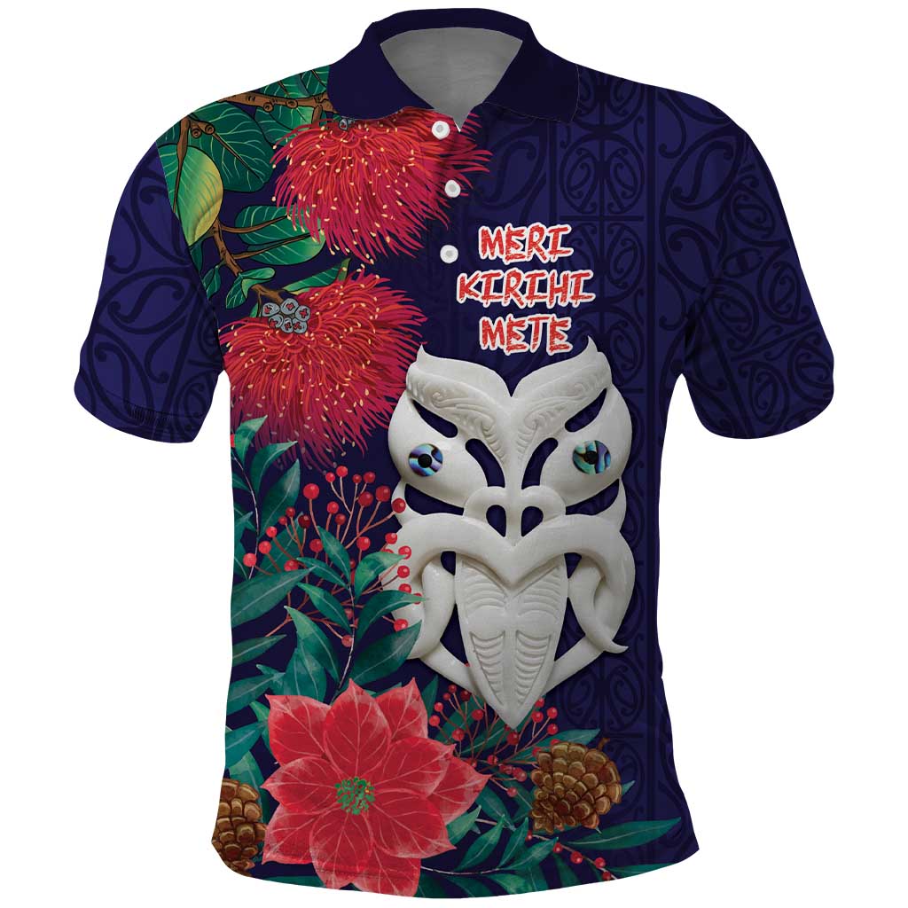 Maori Wheku Meri Kirihimete Personalised Polo Shirt All Blue Indigenous Maori Motif - Polynesian Pride
