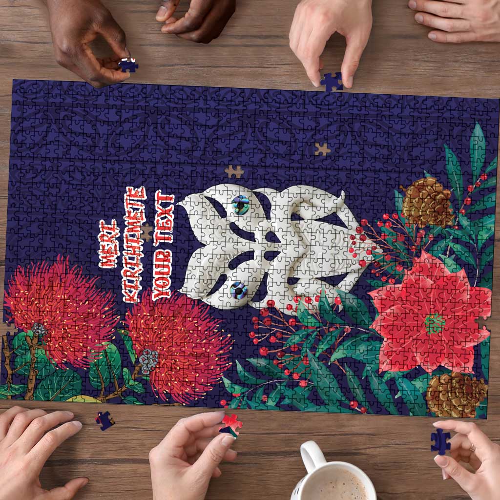 Maori Wheku Meri Kirihimete Personalised Puzzle All Blue Indigenous Maori Motif - Polynesian Pride
