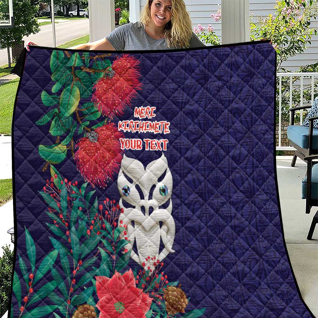 Maori Wheku Meri Kirihimete Personalised Quilt All Blue Indigenous Maori Motif - Polynesian Pride