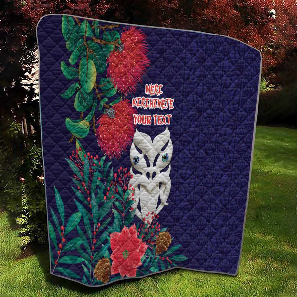 Maori Wheku Meri Kirihimete Personalised Quilt All Blue Indigenous Maori Motif - Polynesian Pride