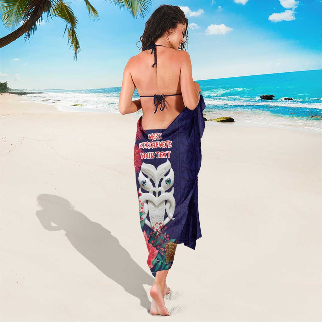 Maori Wheku Meri Kirihimete Personalised Sarong All Blue Indigenous Maori Motif - Polynesian Pride