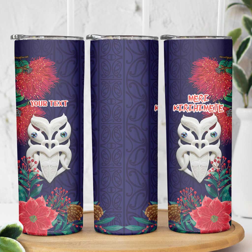 Maori Wheku Meri Kirihimete Personalised Skinny Tumbler All Blue Indigenous Maori Motif - Polynesian Pride