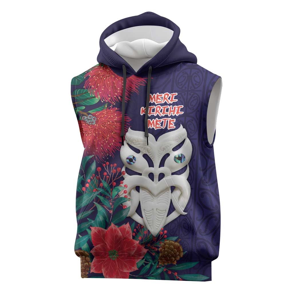 Maori Wheku Meri Kirihimete Personalised Sleeveless Hoodie All Blue Indigenous Maori Motif - Polynesian Pride