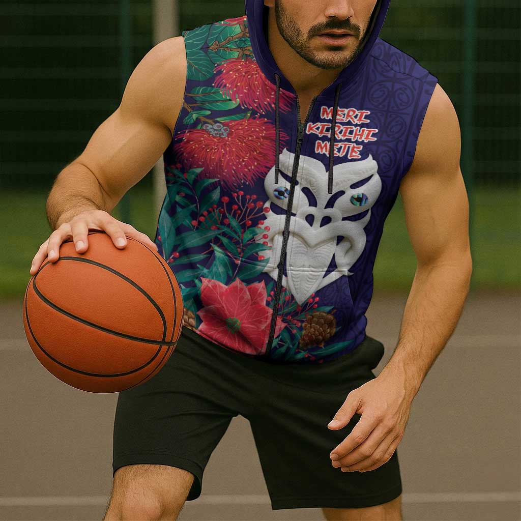 Maori Wheku Meri Kirihimete Personalised Sleeveless Zip Hoodie All Blue Indigenous Maori Motif - Polynesian Pride
