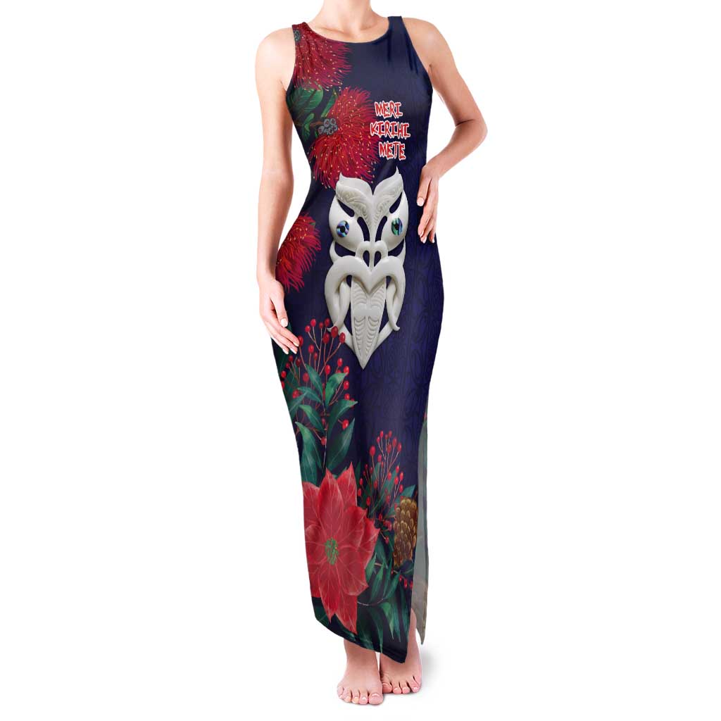 Maori Wheku Meri Kirihimete Personalised Tank Maxi Dress All Blue Indigenous Maori Motif - Polynesian Pride