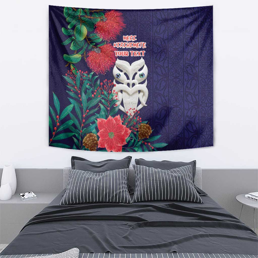 Maori Wheku Meri Kirihimete Personalised Tapestry All Blue Indigenous Maori Motif - Polynesian Pride
