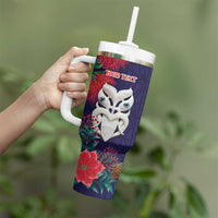 Maori Wheku Meri Kirihimete Personalised Tumbler With Handle All Blue Indigenous Maori Motif - Polynesian Pride