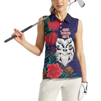 Maori Wheku Meri Kirihimete Personalised Women Sleeveless Polo Shirt All Blue Indigenous Maori Motif - Polynesian Pride