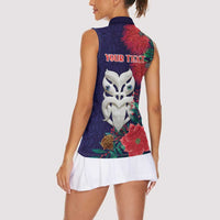 Maori Wheku Meri Kirihimete Personalised Women Sleeveless Polo Shirt All Blue Indigenous Maori Motif - Polynesian Pride