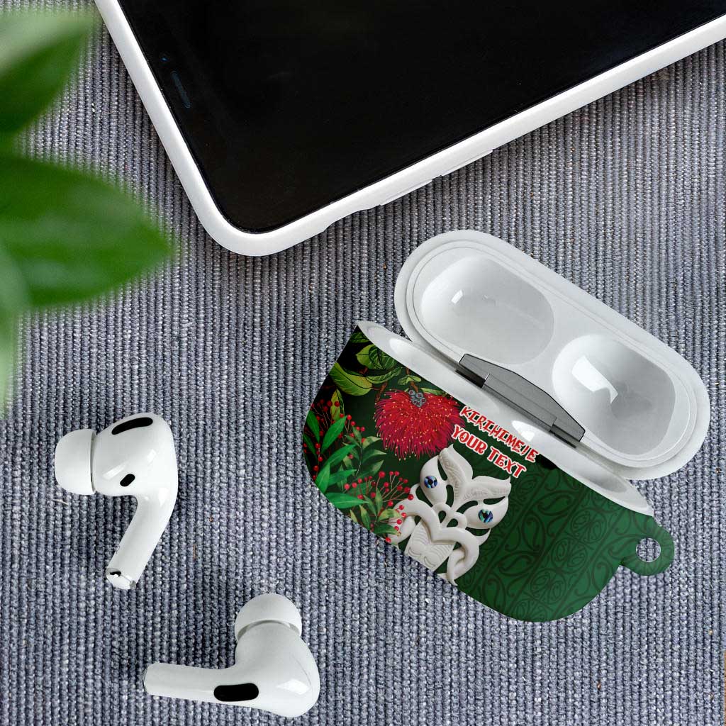 Maori Wheku Meri Kirihimete Personalised AirPods Case All Green Indigenous Maori Motif - Polynesian Pride