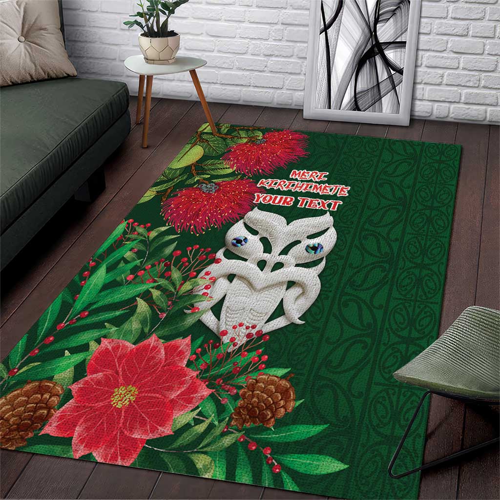 Maori Wheku Meri Kirihimete Personalised Area Rug All Green Indigenous Maori Motif - Polynesian Pride