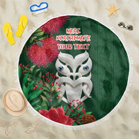 Maori Wheku Meri Kirihimete Personalised Beach Blanket All Green Indigenous Maori Motif - Polynesian Pride