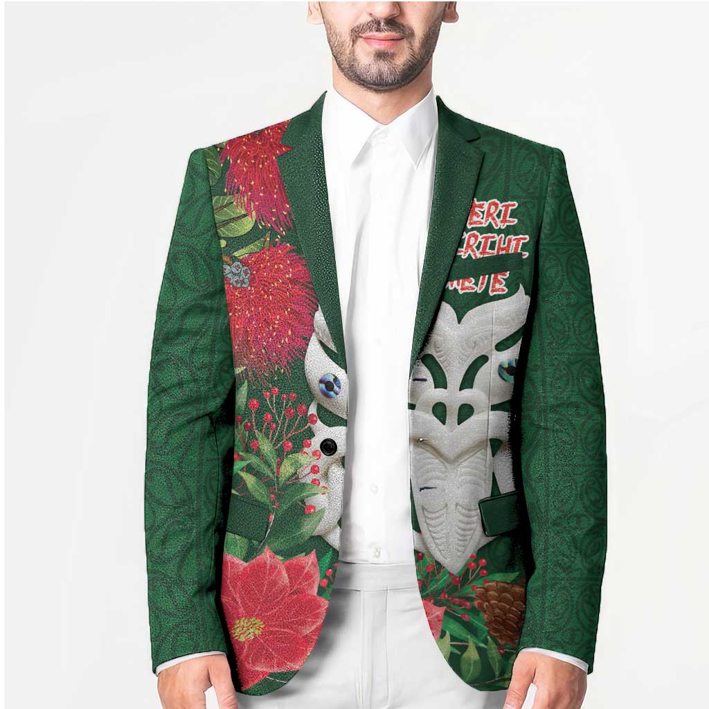 Maori Wheku Meri Kirihimete Personalised Blazer All Green Indigenous Maori Motif - Polynesian Pride
