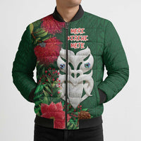 Maori Wheku Meri Kirihimete Personalised Bomber Puffer Jacket All Green Indigenous Maori Motif - Polynesian Pride