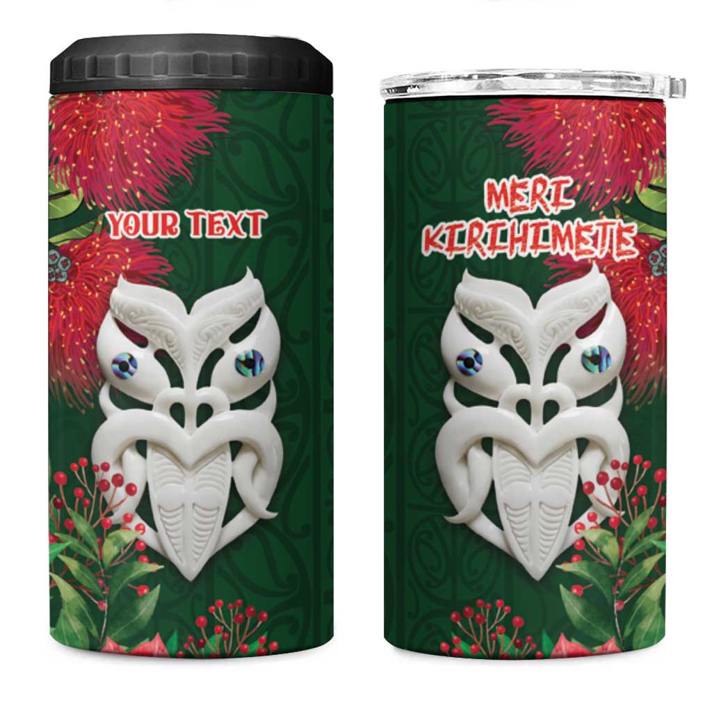 Maori Wheku Meri Kirihimete Personalised 4 in 1 Can Cooler Tumbler All Green Indigenous Maori Motif - Polynesian Pride