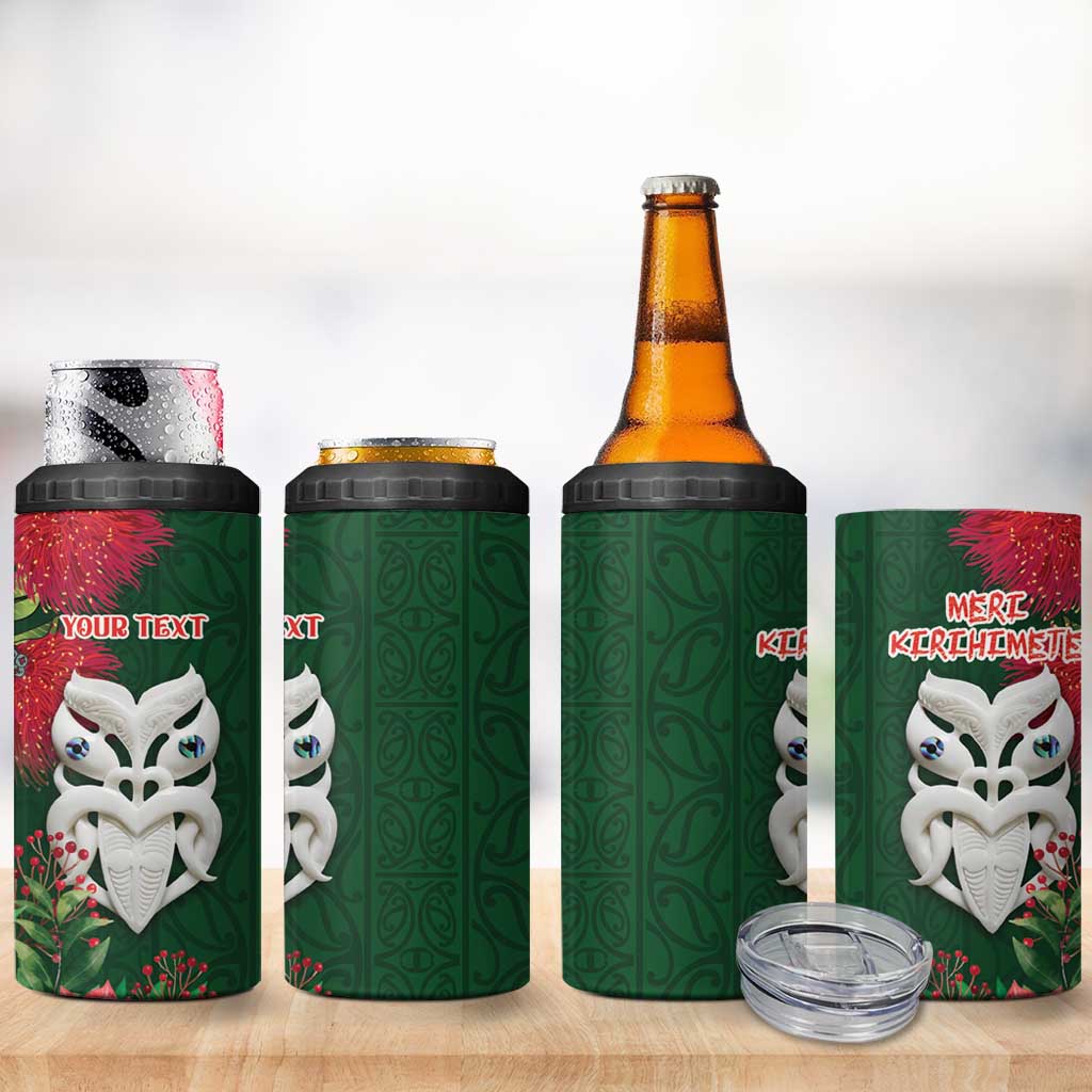Maori Wheku Meri Kirihimete Personalised 4 in 1 Can Cooler Tumbler All Green Indigenous Maori Motif - Polynesian Pride
