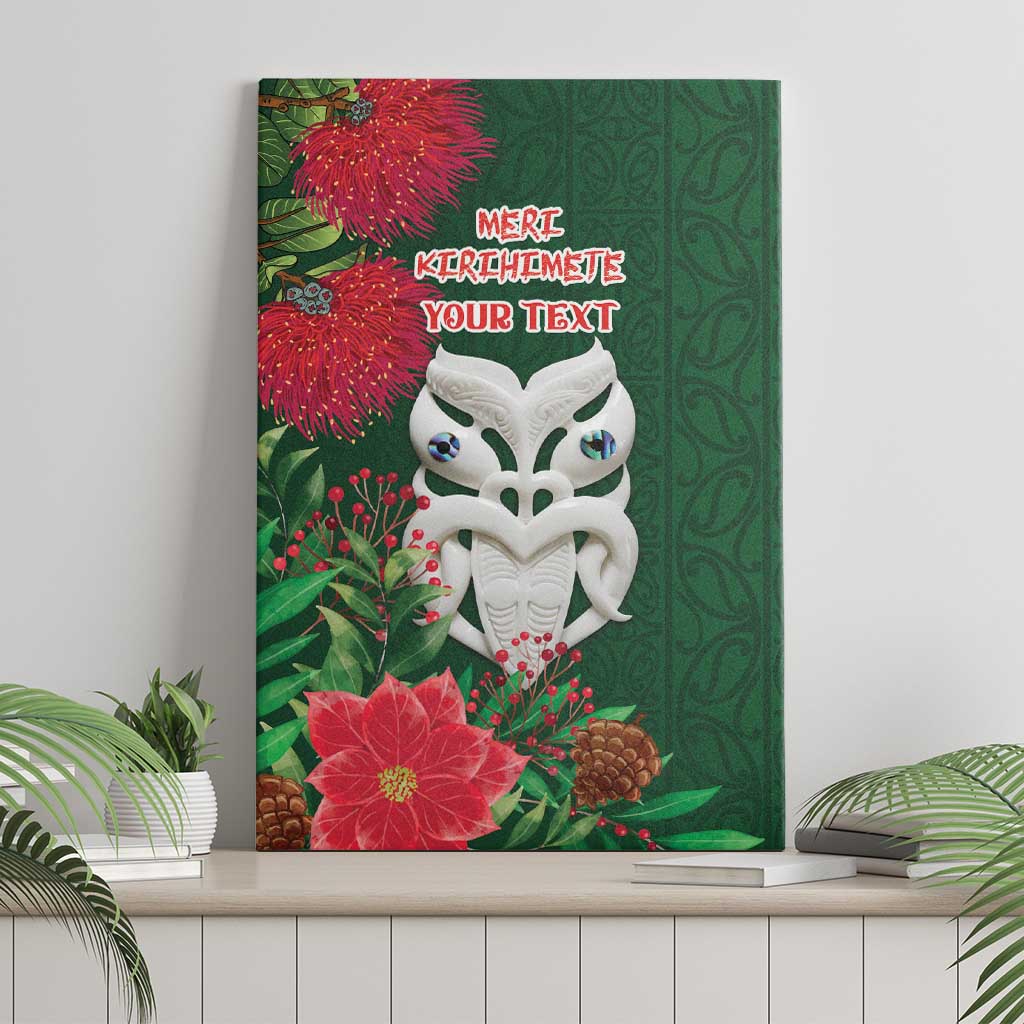 Maori Wheku Meri Kirihimete Personalised Canvas Wall Art All Green Indigenous Maori Motif - Polynesian Pride