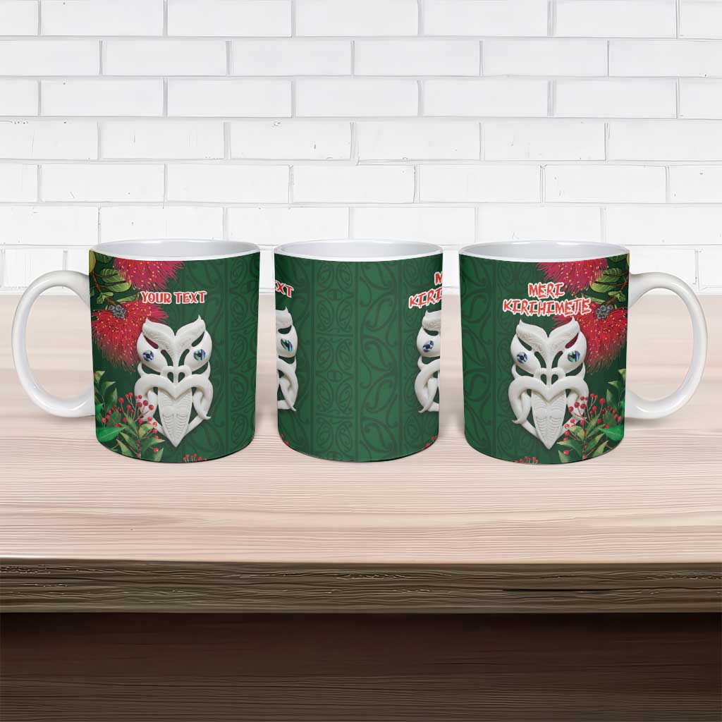 Maori Wheku Meri Kirihimete Personalised Ceramic Mug All Green Indigenous Maori Motif - Polynesian Pride